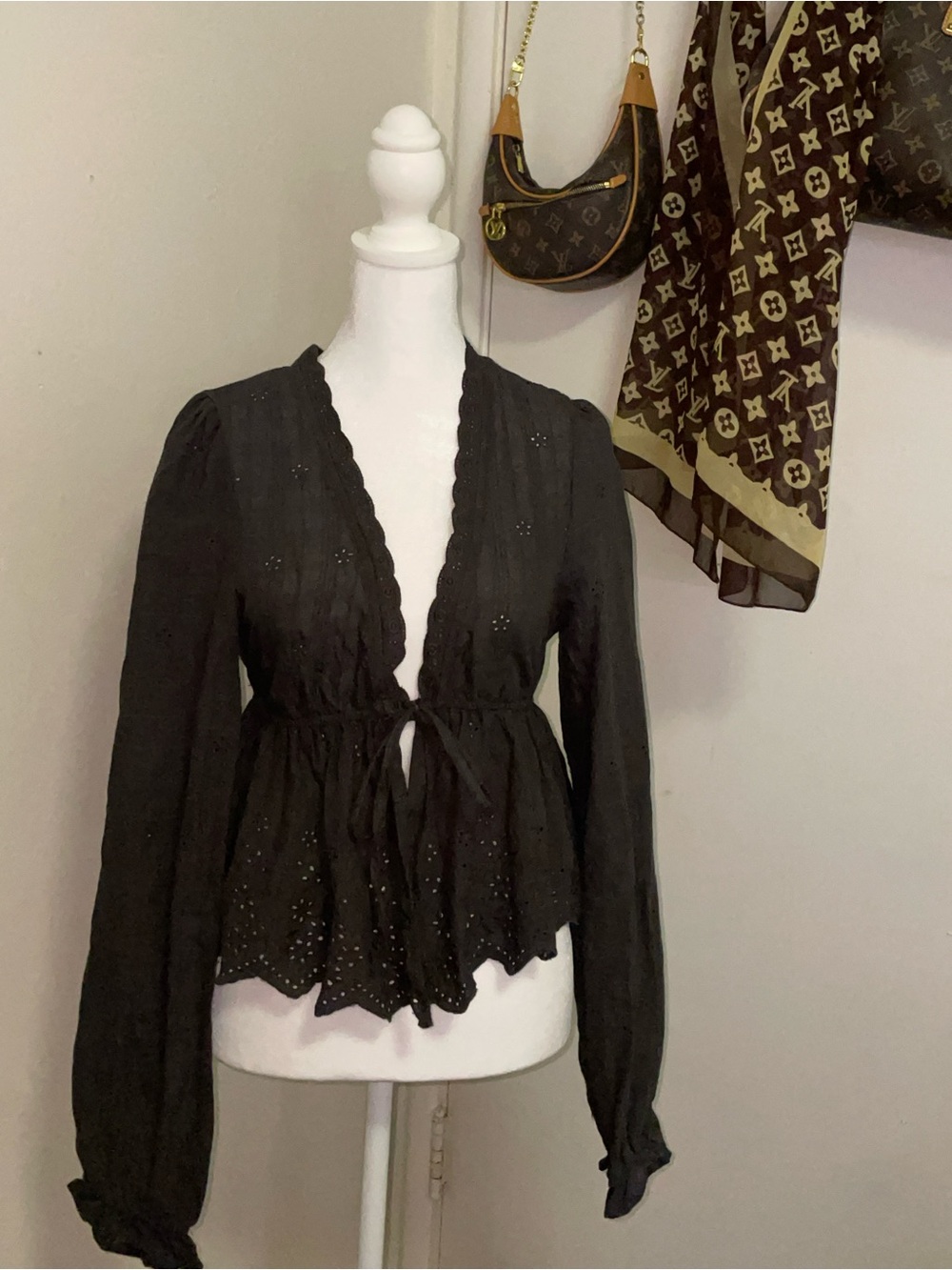Tilly's Black Tie-Front Eyelet Peplum Blouse